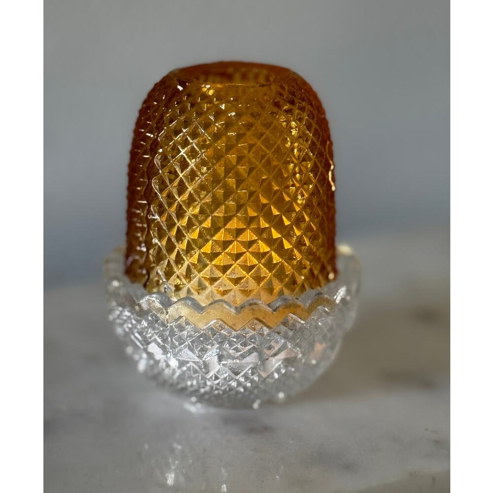 Antique Victorian Era Samuel Clarke Fairy Lamp - Amber Pyramid Diamond Point